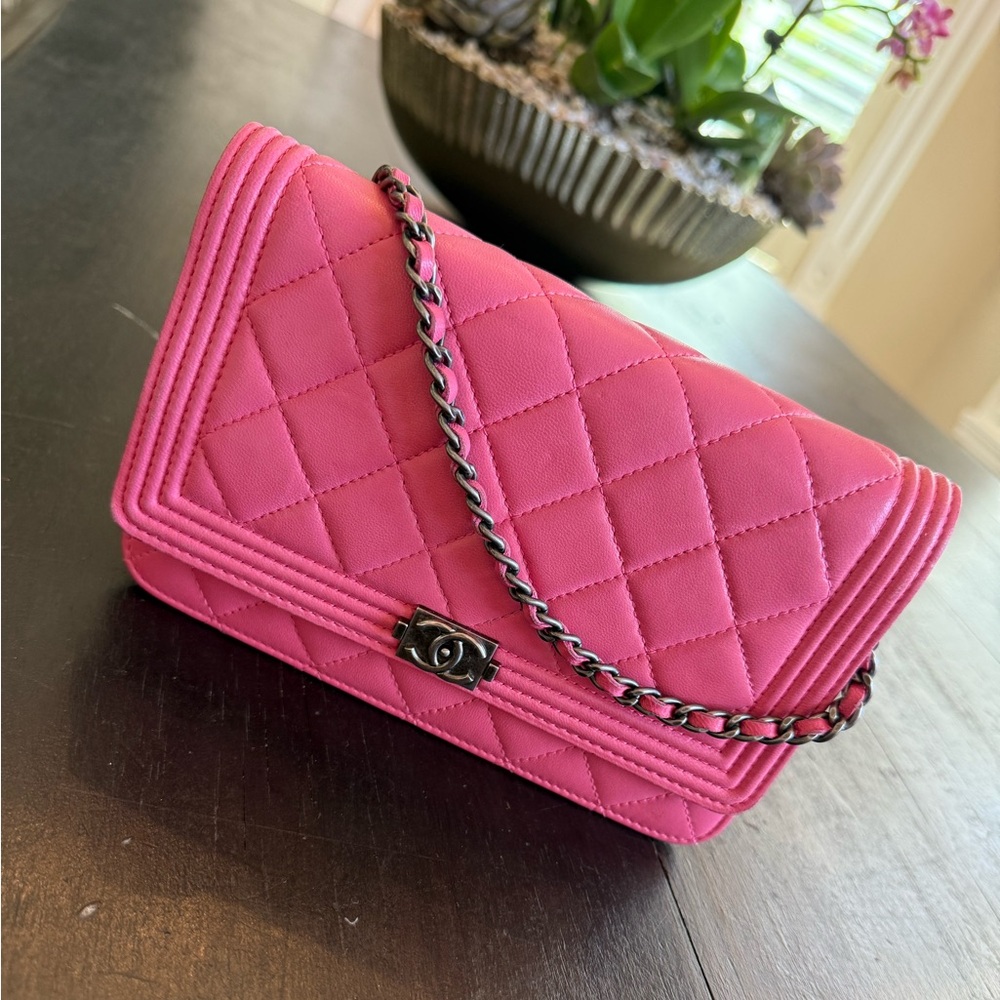 Chanel Pink Quilted Boy Bag Wallet on Chain